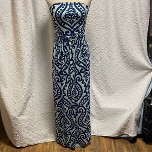 Vanilla Bay size medium Strapless Blue and teal maxi Dress stretch casual dressy